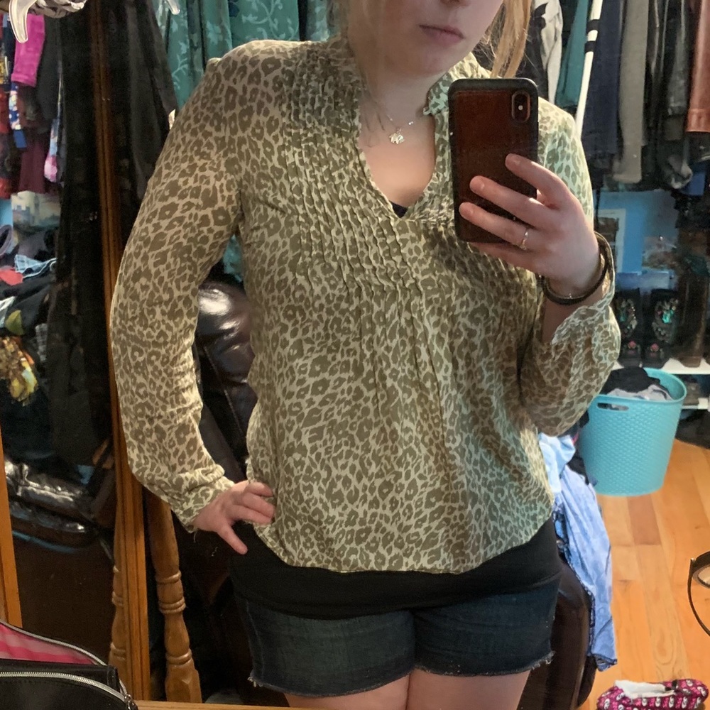 Michael Kors green leopard print blouse.